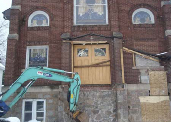 Front entrance being restored